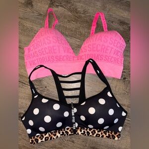 Victoria's Secret Pink and Black Polka Dot sport bras large